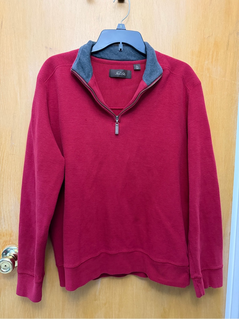 Tasso Elba Men's Deep Red Half-Zip Sweater with Gray Trim